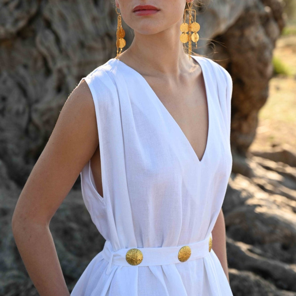 Ancient Kallos Belted Maxi Dress | White