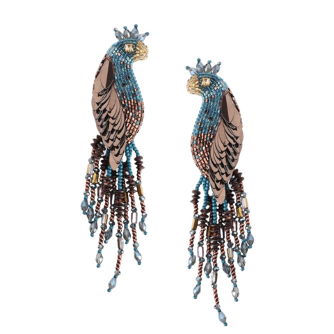 Olivia Dar Peacock Earrings - Blue + Bronze