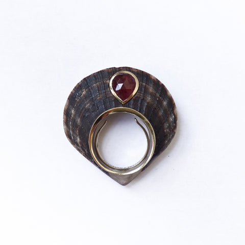 Shagreen and Tortoise Brownscale Ring - Pink Tourmaline