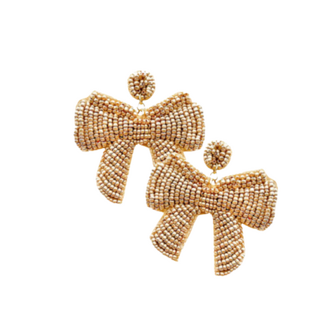 Beaded Bow Earrings - Gold