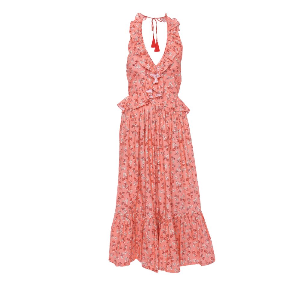 Verandah Ruffled Halter Dress - Seashells in Pink